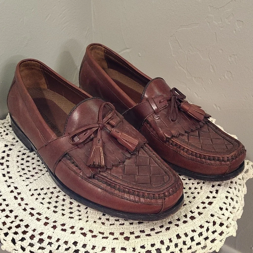 Johnston & Murphy Mens Slip On Brown Loafer Size 9.5 Weave Toe